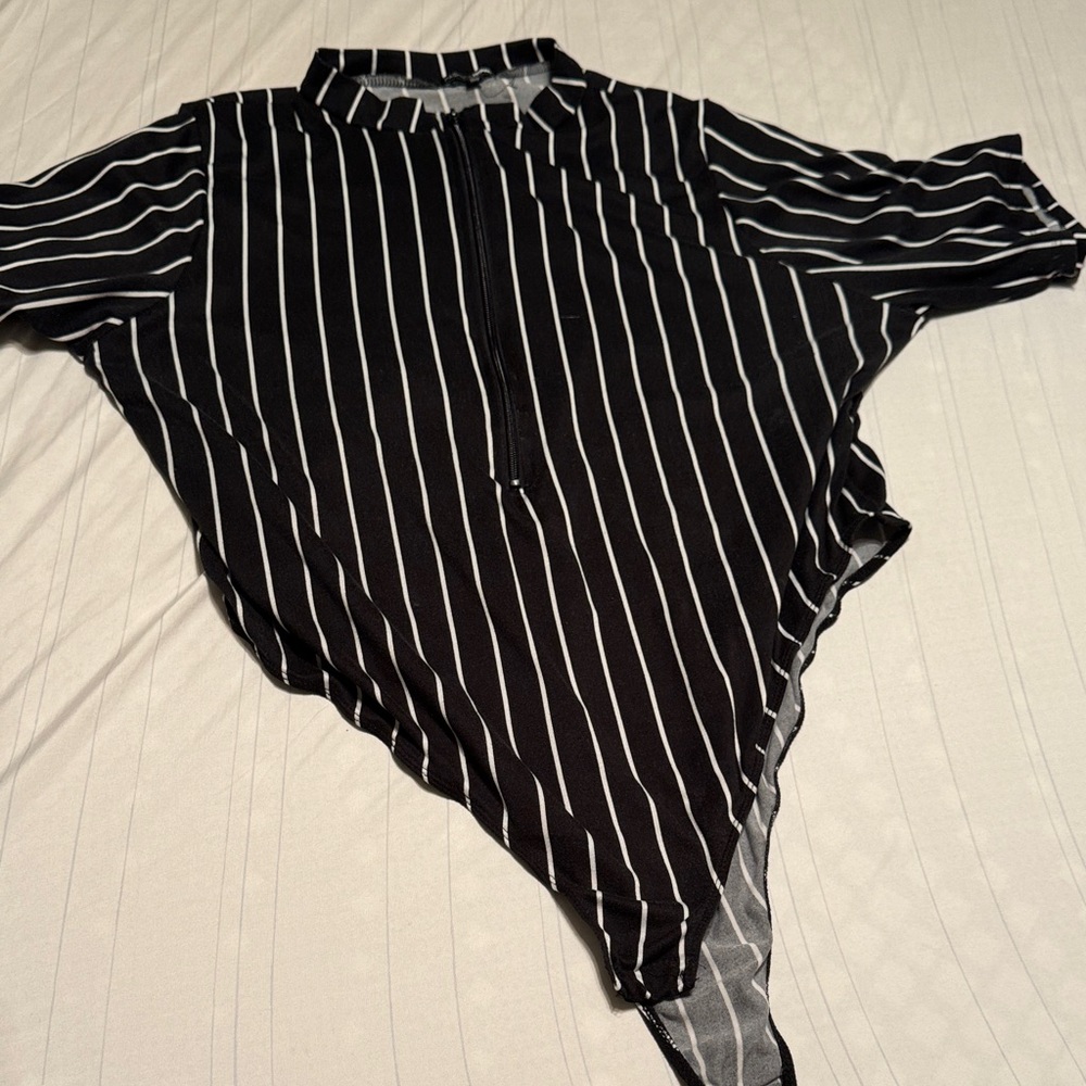 Fashion Nova Black and White Striped Bodysuit